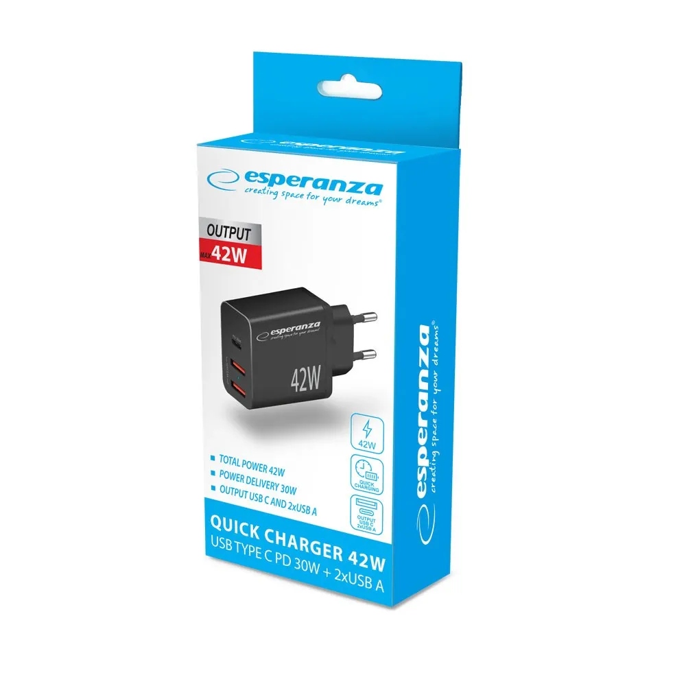 ESPERANZA ŁADOWARKA 42W USB-C PD/USB-A EZC106K thumbnail 3