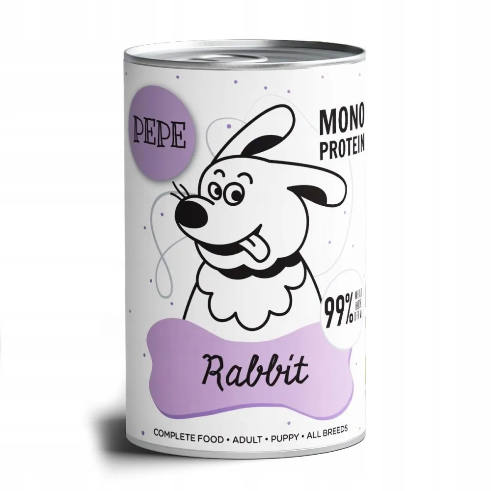 Mokra karma dla psa Paka Zwierzaka Pepe Rabbit 99% królik 24x400g thumbnail 2