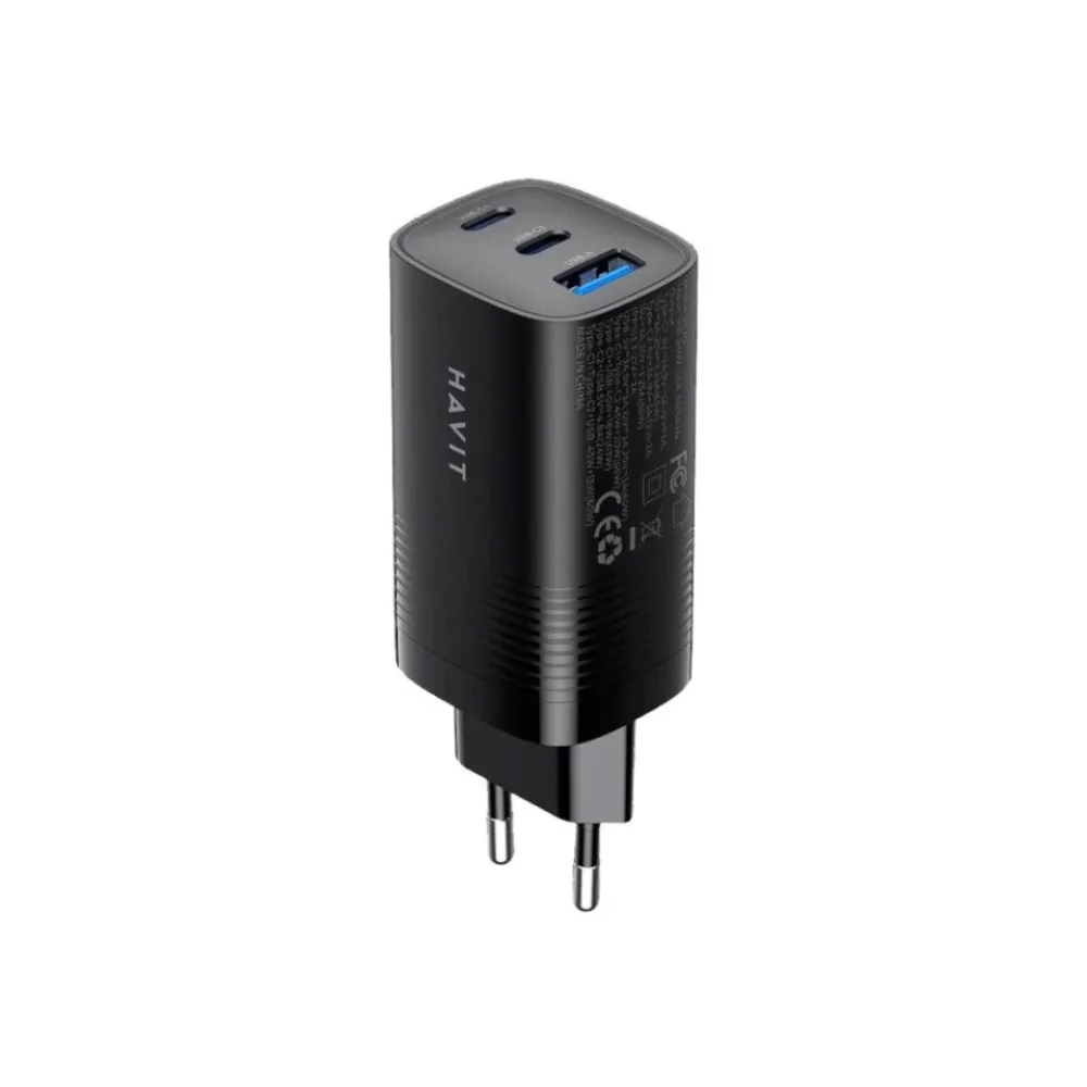Havit UC20 - trzyportowa ładowarka podróżna GaN 65 W, czarna thumbnail 1