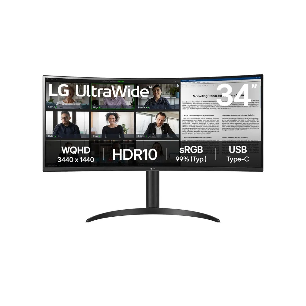 LG 34" LED Zakrzywiony Monitor 3440x1440 WQHD 100Hz VA HDMI DisplayPort AMD FreeSync thumbnail 1