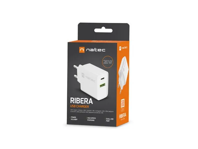 NATEC ŁADOWARKA SIECIOWA RIBERA USB-A+USB-C 20W PD thumbnail 1