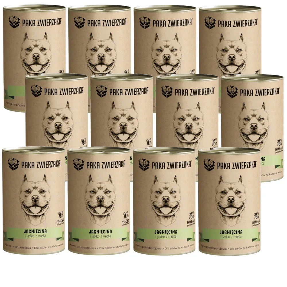Mokra karma dla psa Paka Zwierzaka Jagnięcina i jabłko z miętą 12x400g - 1