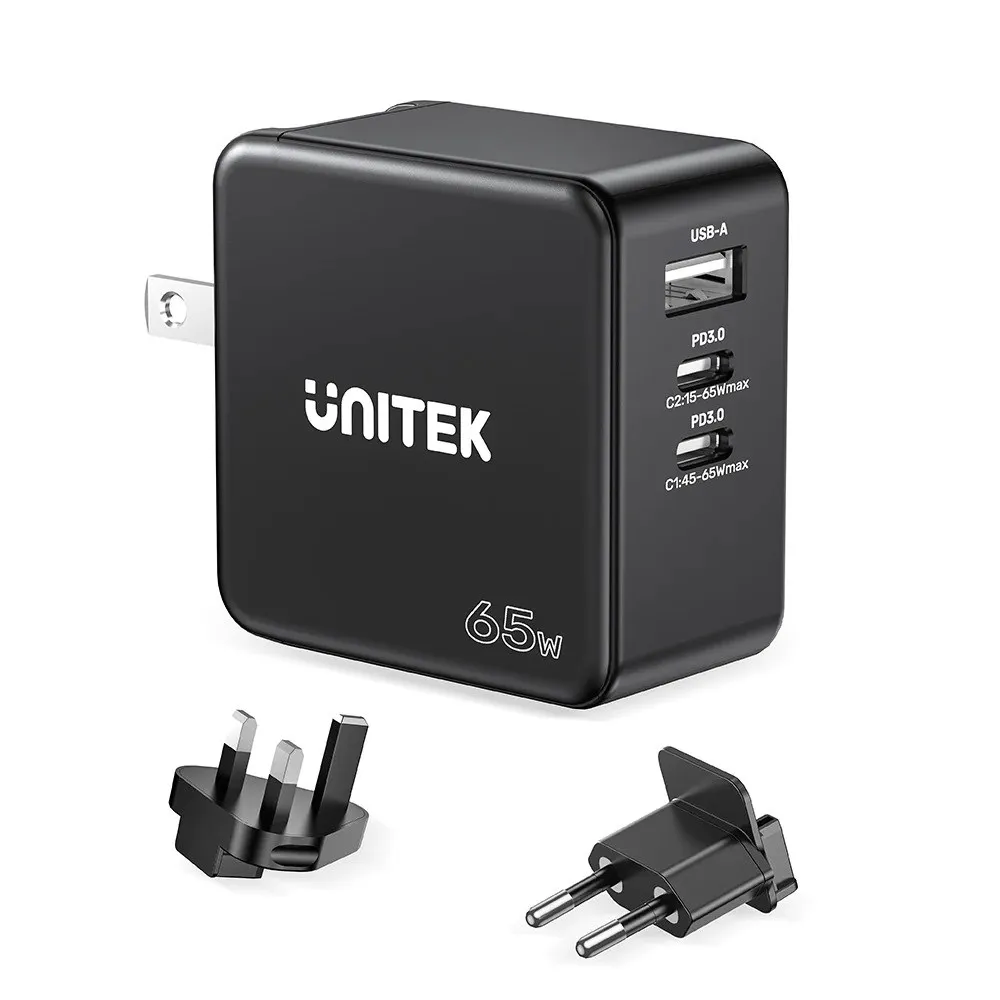 UNITEK ŁADOWARKA GAN, PD 65W 2X USB-C, USB-A thumbnail 1