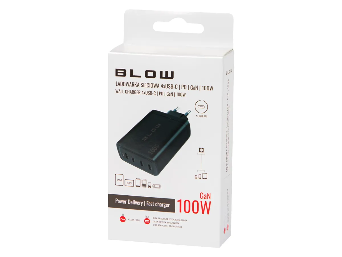 BLOW ŁADOWARKA SIECIOWA GNIAZDO USB-CX4 PD 100W GAN CZARNA thumbnail 2