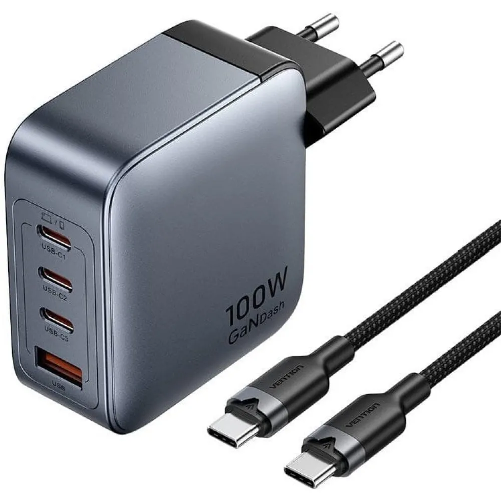Ładowarka Vention 100W 1xUSB-A 3xUSB-C + kabel thumbnail 1