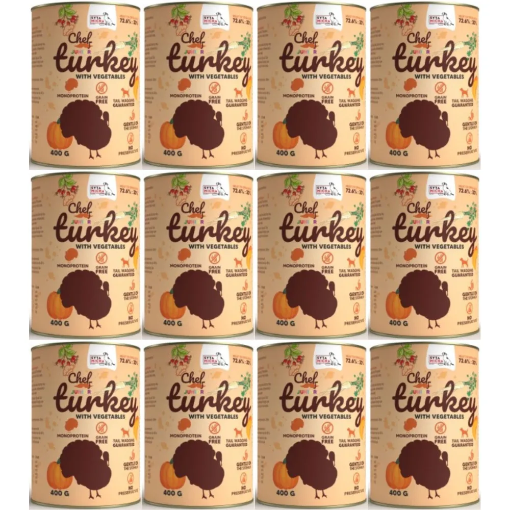 Mokra karma dla psa SYTA MICHA indyk z warzywami junior 12x400g thumbnail 1