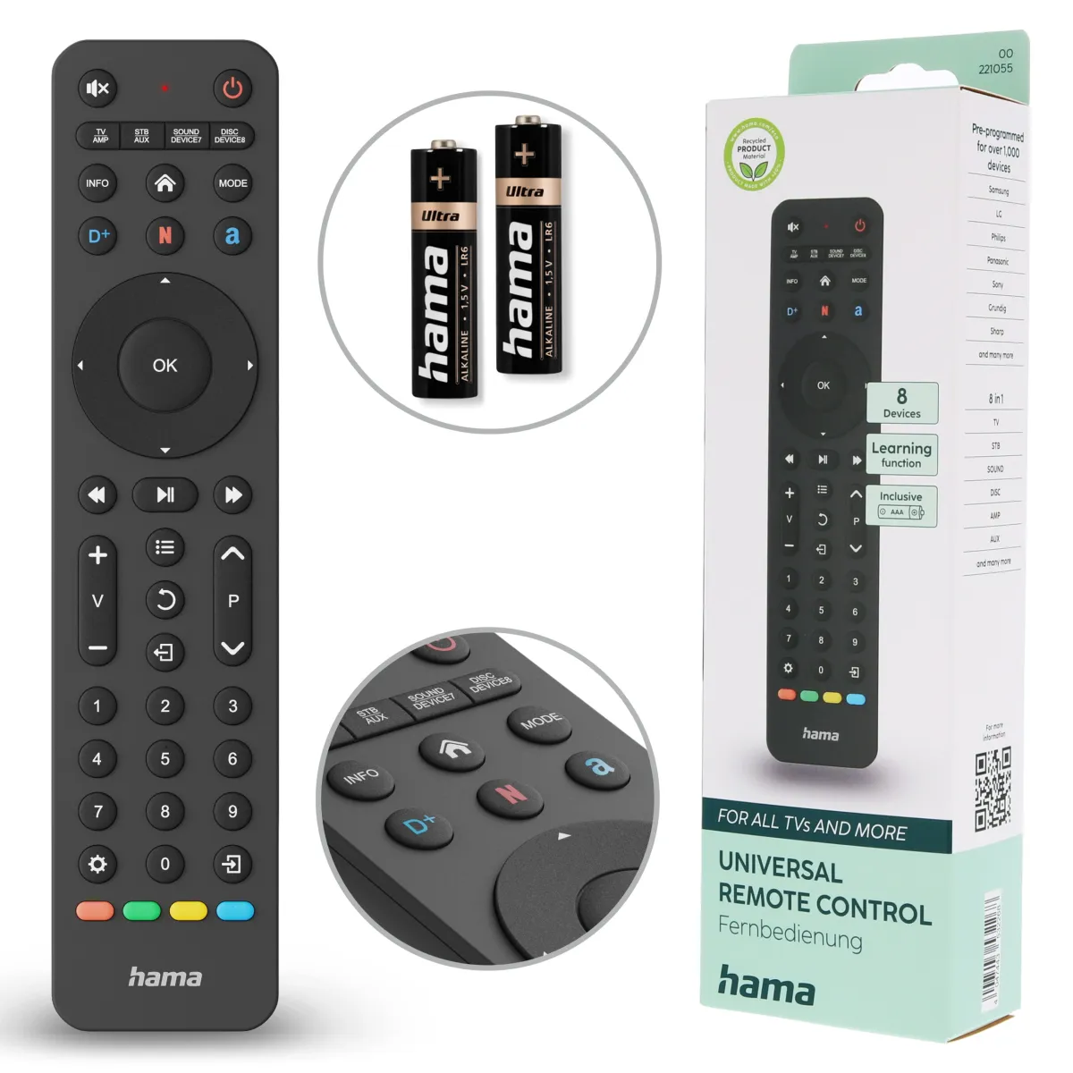 Pilot do telewizora uniwersalny Hama 8w1 Netflix, Prime Video, Disney+ - 1
