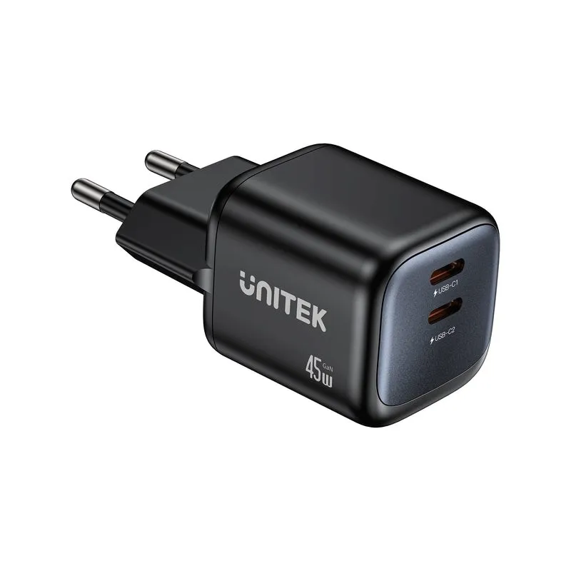 UNITEK ŁADOW. SIECIOWA 2X GAN 45W, 2XUSB-C PD, QC thumbnail 1