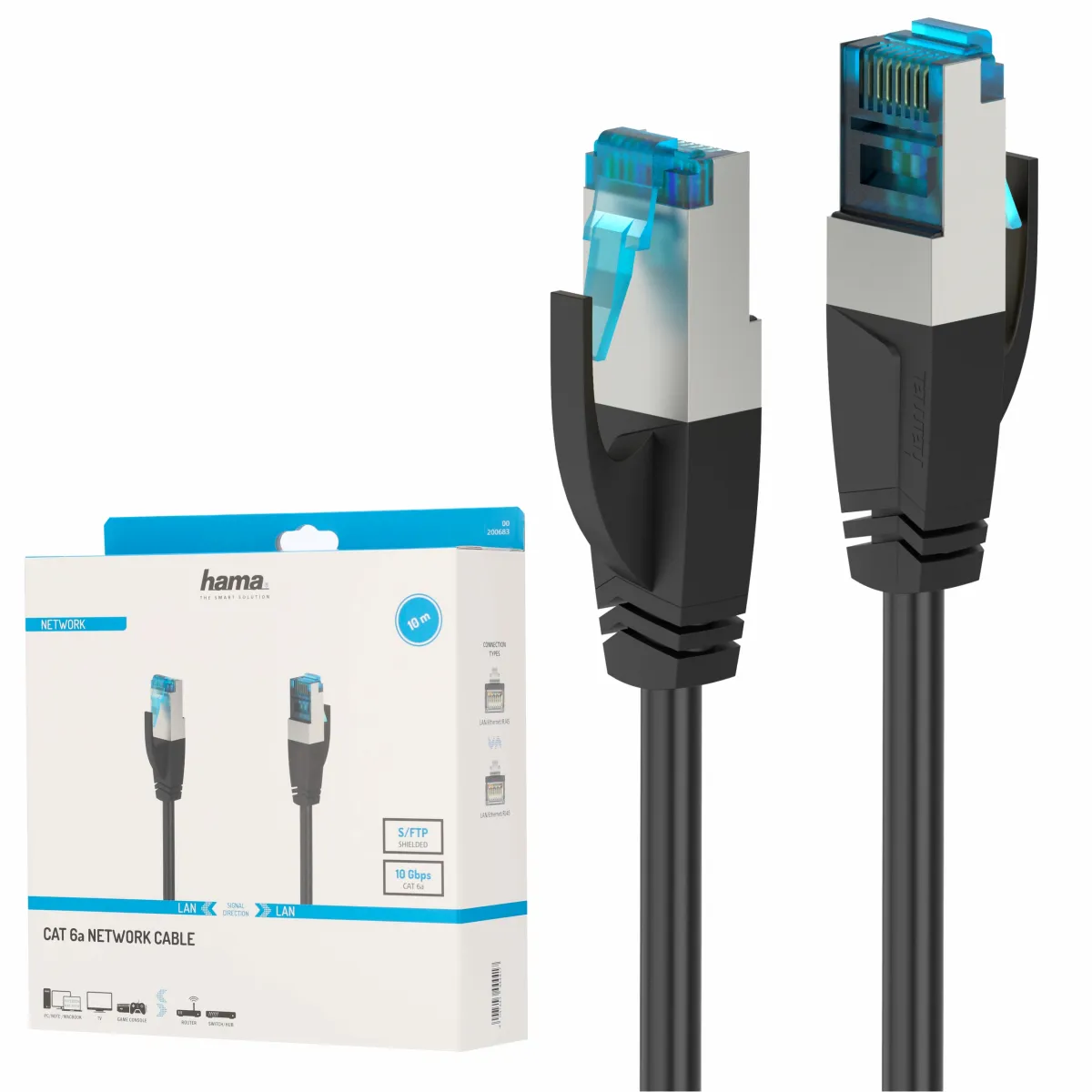 Hama - kabel sieciowy CAT6a S/FTP 10 Gbit/s 10M, czarny - - 1