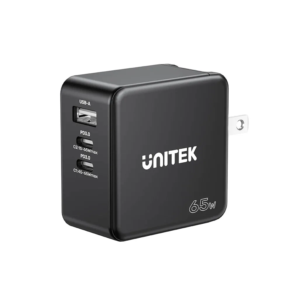 UNITEK ŁADOWARKA GAN, PD 65W 2X USB-C, USB-A thumbnail 3
