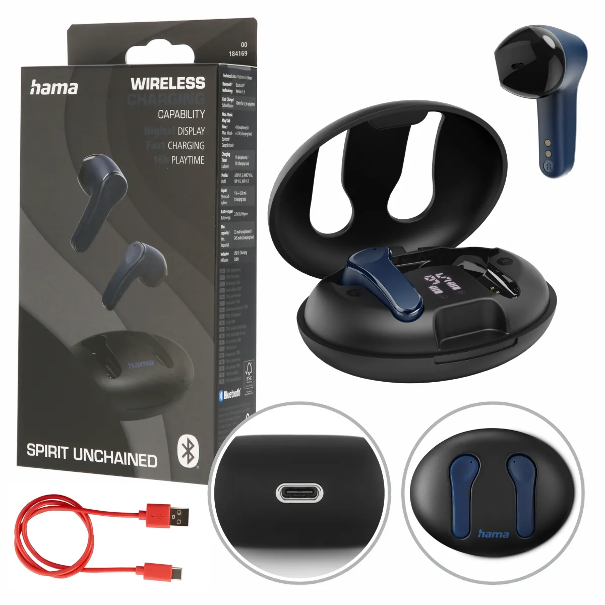 Słuchawki bezprzewodowe douszne Hama Spirit Unchained ENC TWS niebieskie - 1