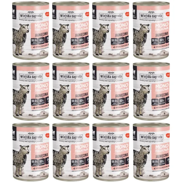 Wiejska Zagroda mokra karma dla kota Monobiałkowa jagnięcina 12x400g