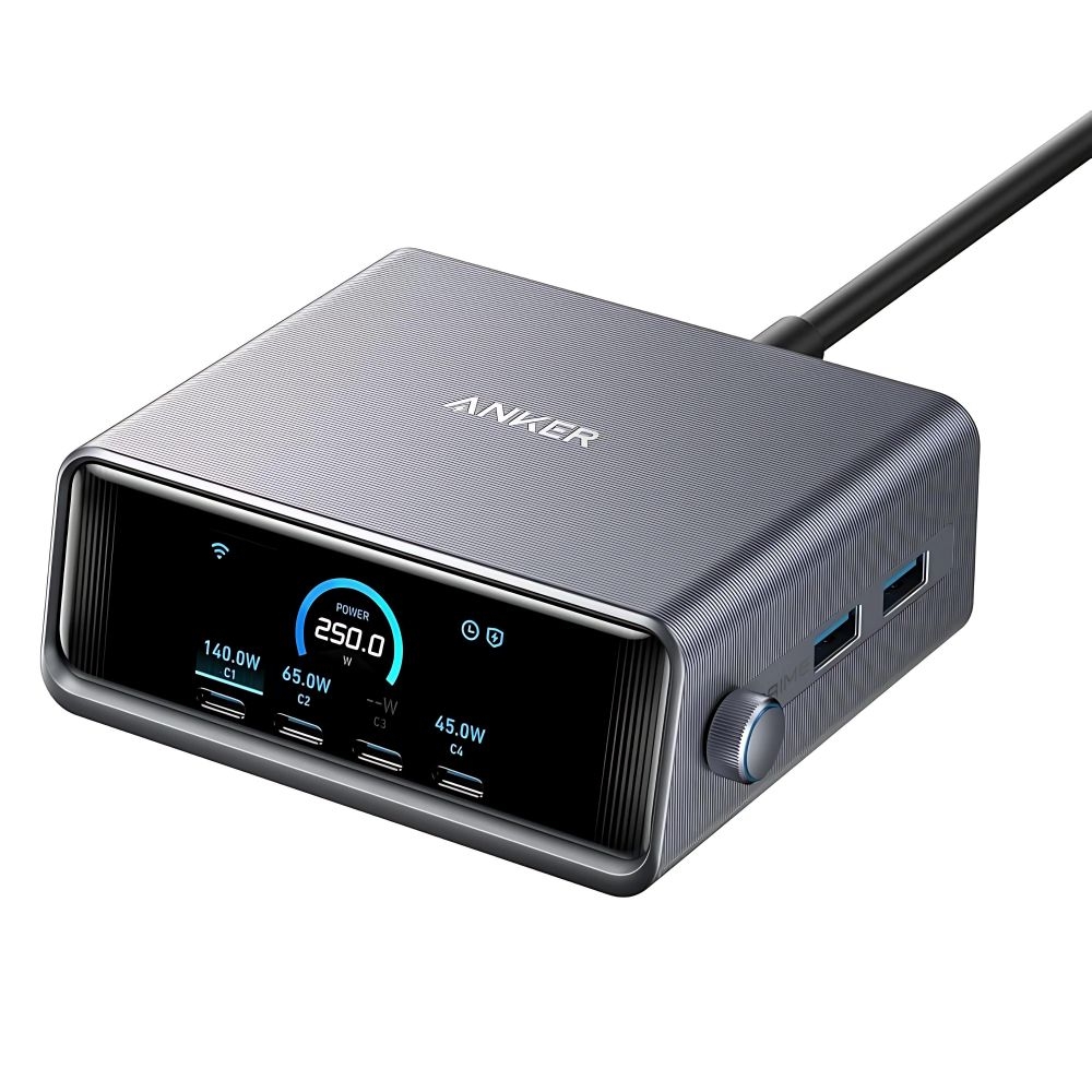 Ładowarka sieciowa ANKER Prime 250W 4xUSB-C 2xUSB-A GaNPrime LCD Czarna