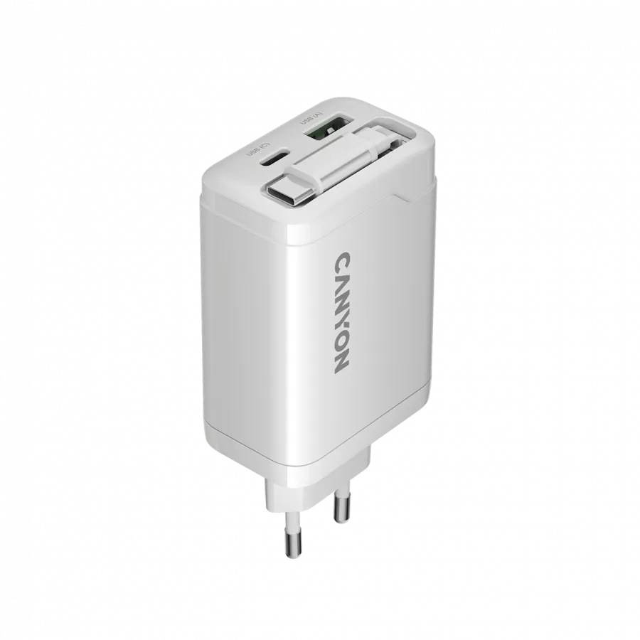 CANYON charger OnCharge 65RC Build-In Cable USB-C 65W 1xPD 1xQC EU White thumbnail 3