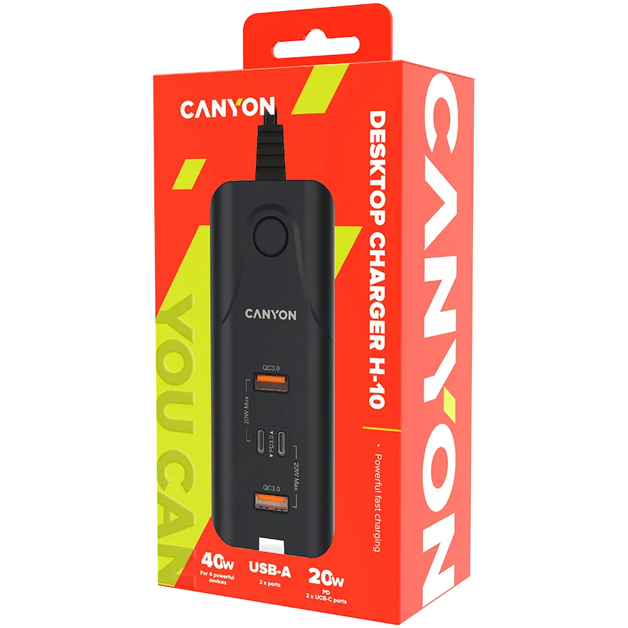 CANYON Ładowarka sieciowa H-10 PD20W QC3.0 2×USB-A 2×USB-C Czarna thumbnail 2