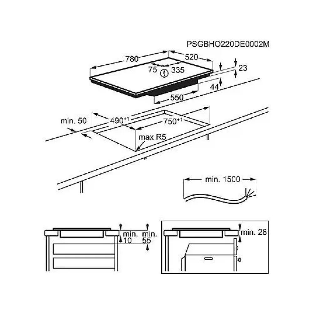 Płyta indukcyjna Electrolux EIV83443CT SaphirMatt SE 78 cm | Bridge | Hob2Hood | PowerBoost | czarny mat | bezramkowa thumbnail 2