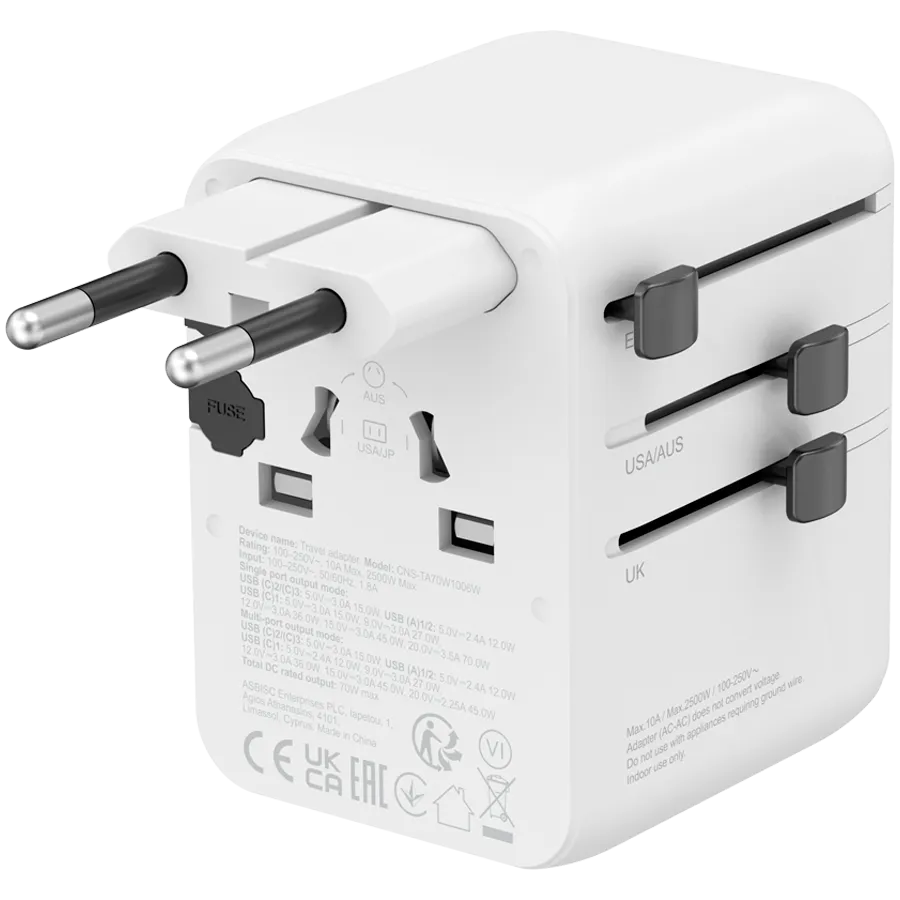 CANYON Adapter Podróżny OnTour 70W EU/UK/US/AUS Biały thumbnail 3