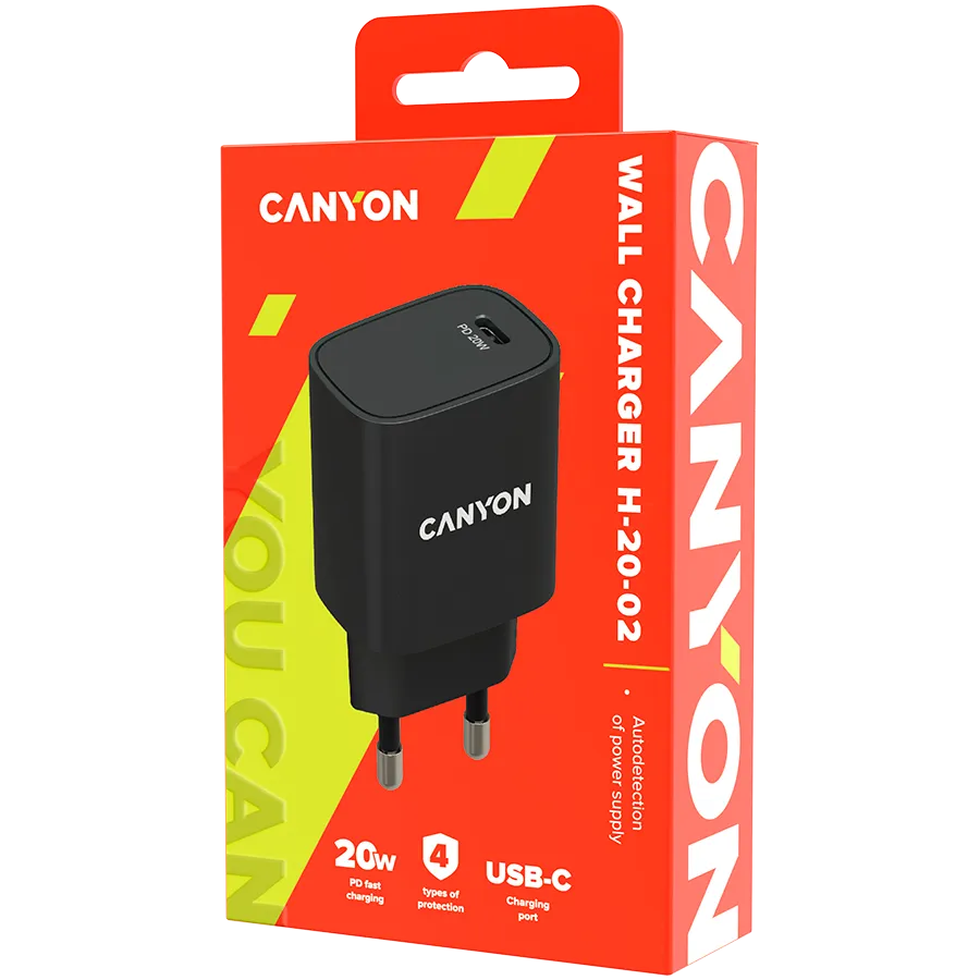 CANYON Ładowarka sieciowa H-20-02 PD 20W USB-C Czarna thumbnail 3
