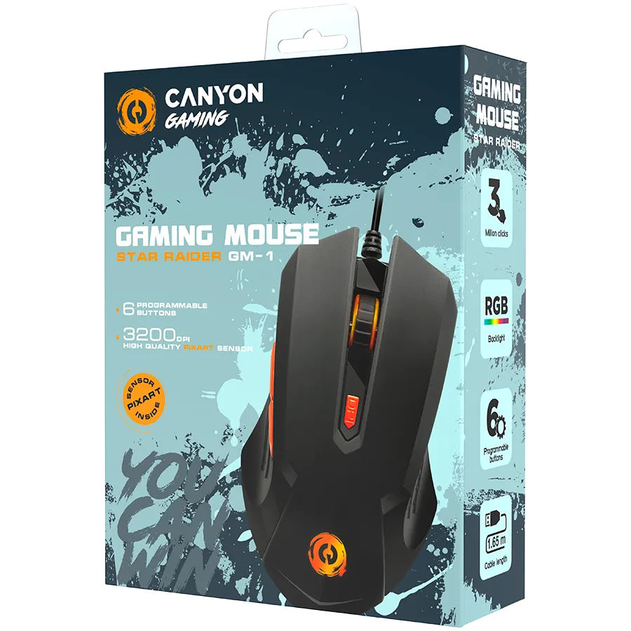 CANYON Mysz gamingowa Star Raider GM-1 RGB 6 Przyc. Przew. Czarna thumbnail 3