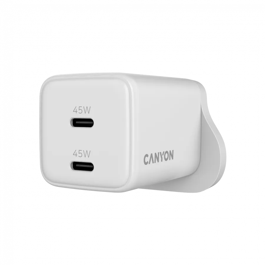 CANYON Ładowarka sieciowa CU45AC GaN 45W 2xPD UK Biała thumbnail 3