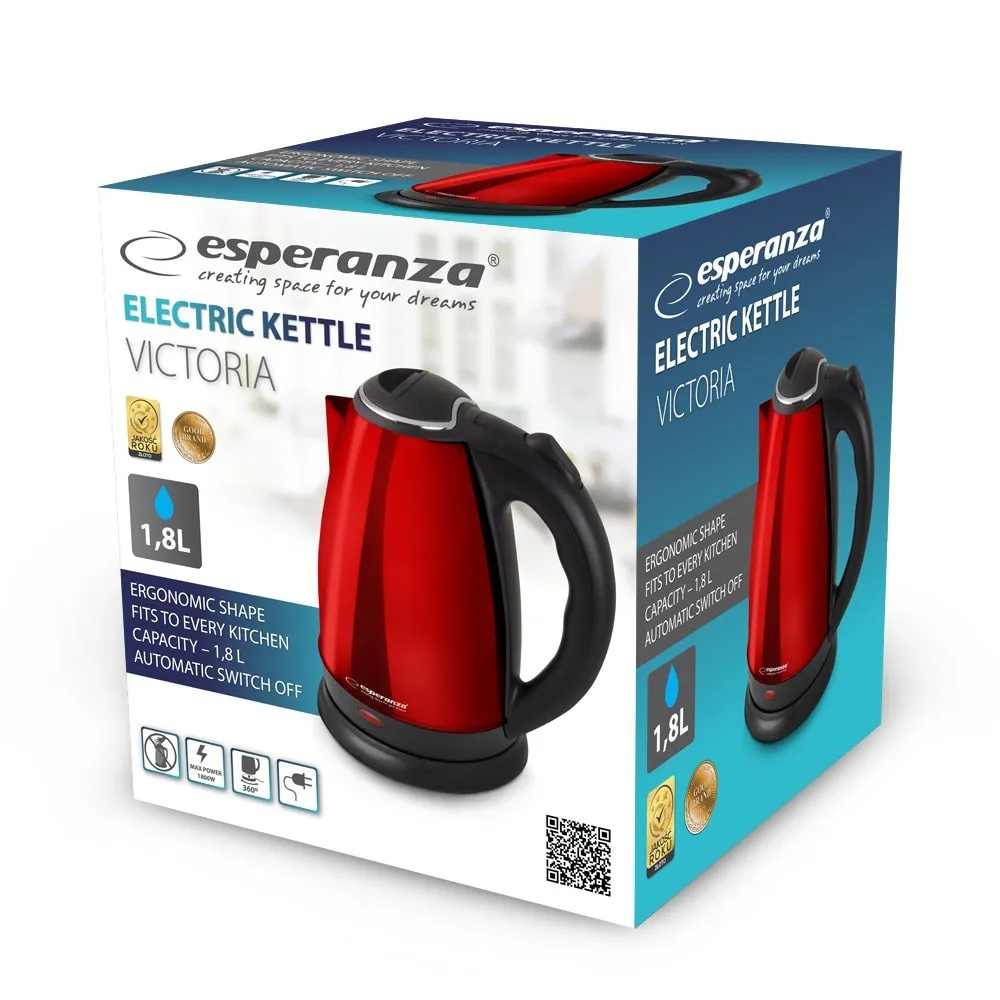 ESPERANZA CZAJNIK VICTORIA 1.8 L CZERWONY EKK113R thumbnail 3