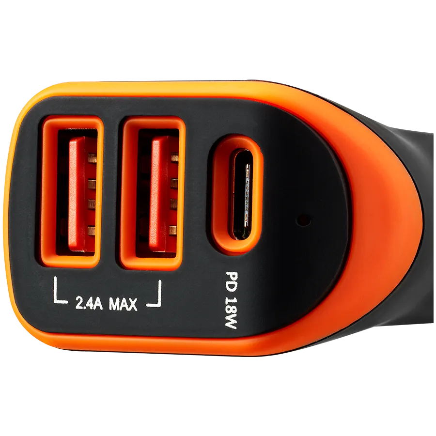 CANYON Ładowarka samochodowa C-08 PD 18W USB-C 2USB-A Czarno - Pomarańczowa thumbnail 2
