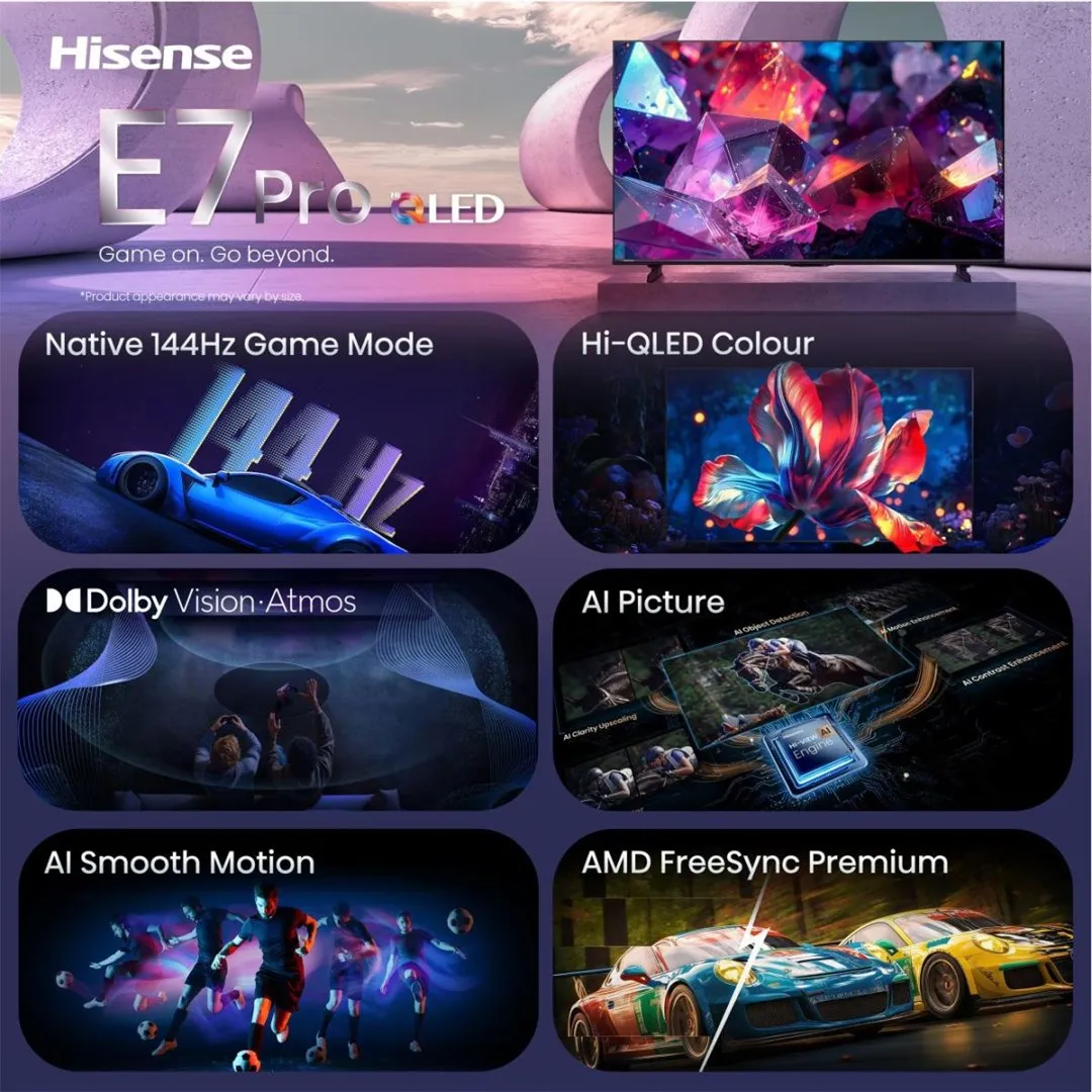Telewizor Hisense 55E7S PRO DLED 55" 4K Ultra HD 144Hz VIDAA Dolby Atmos DVB-T2 Czarny thumbnail 3
