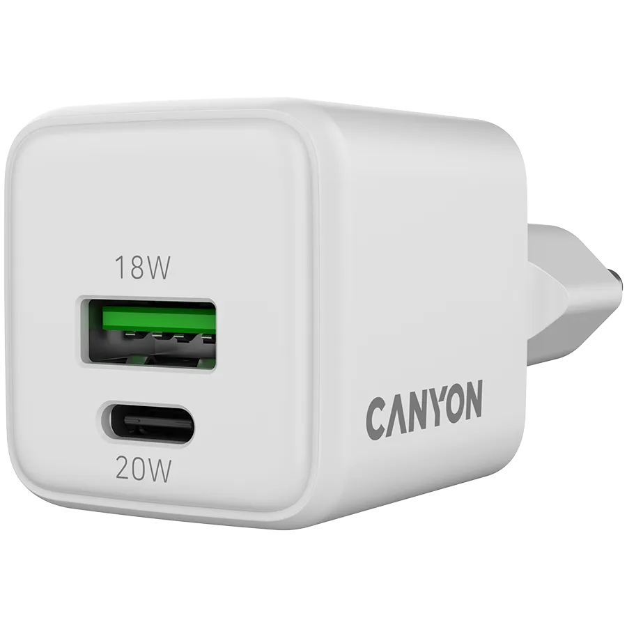 CANYON Ładowarka sieciowa CU20AC GaN 20W 1xPD 1xQC EU Biała thumbnail 3