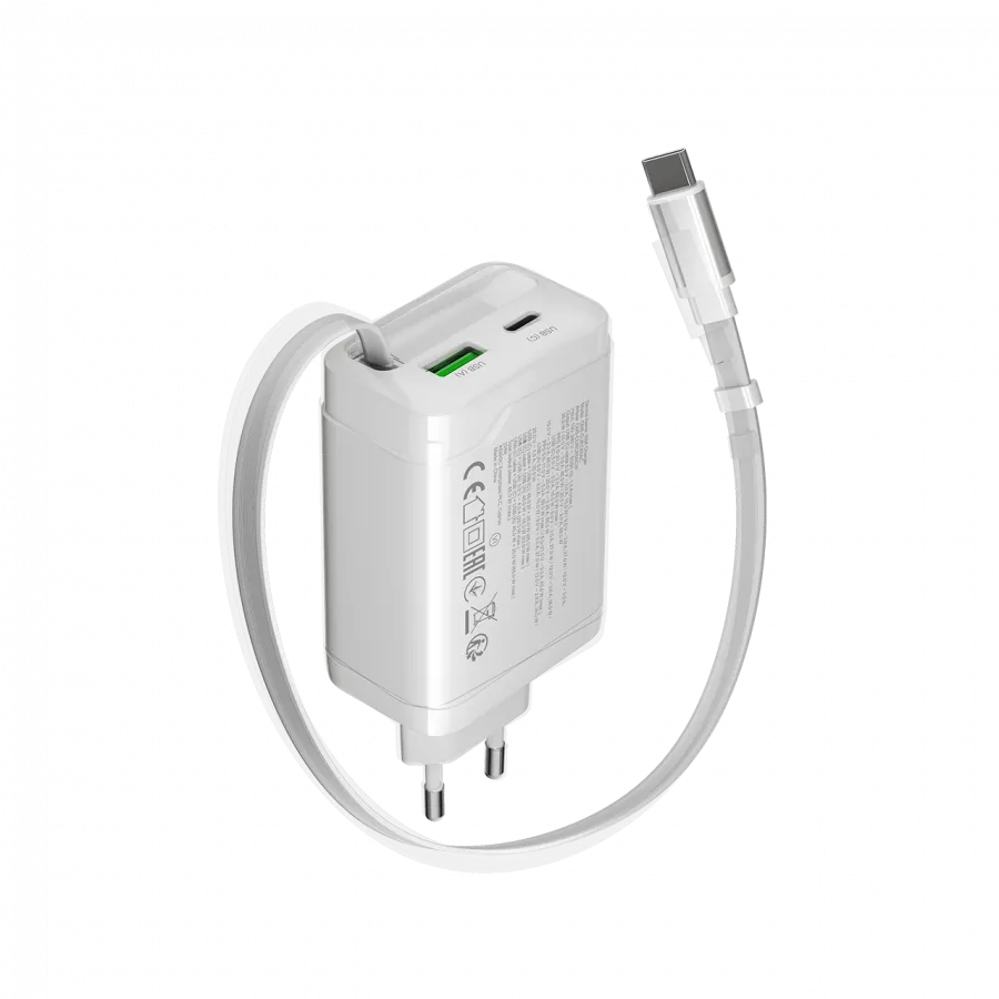 CANYON charger OnCharge 65RC Build-In Cable USB-C 65W 1xPD 1xQC EU White thumbnail 2