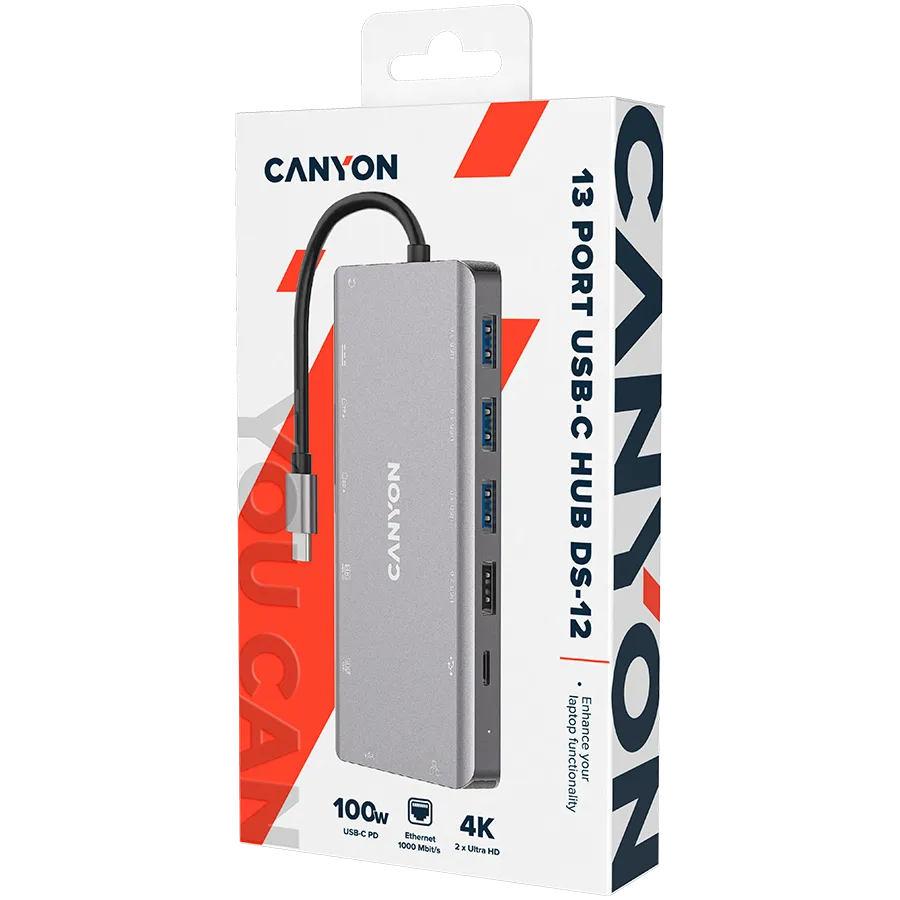 CANYON HUB DS-12 13 w 1 4k USB-C Szary thumbnail 2