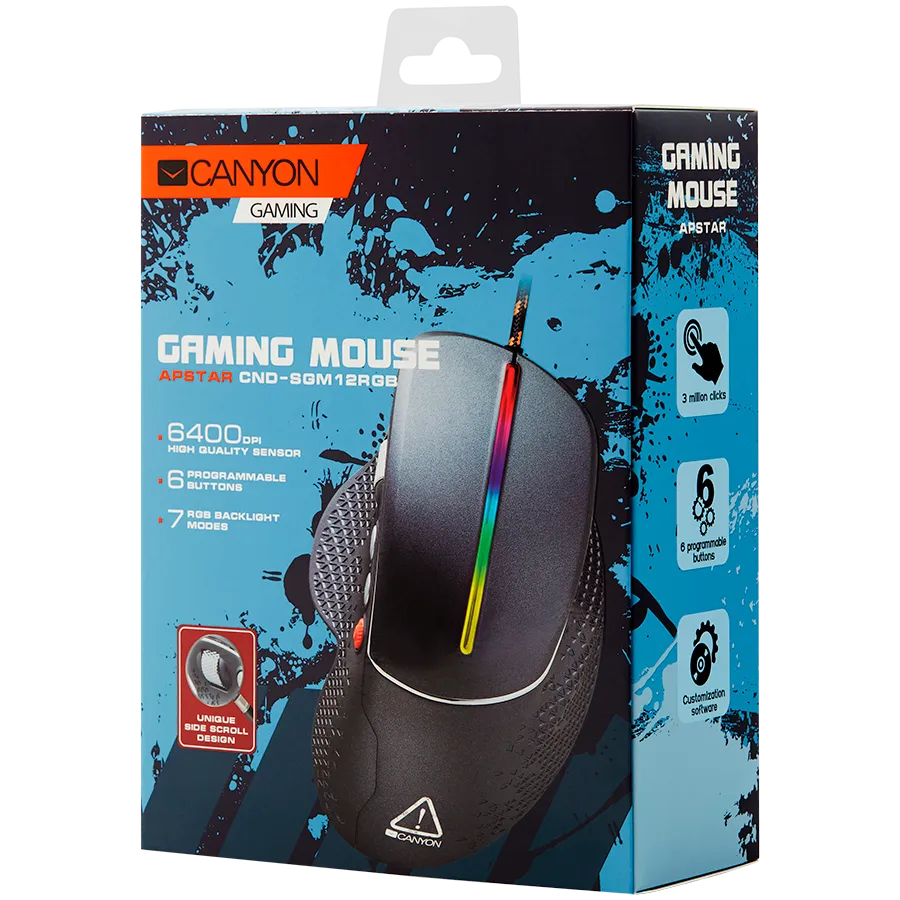 CANYON Mysz gamingowa Apstar GM-12 RGB 6 Przyc. Przew. Ciemnoszara thumbnail 3