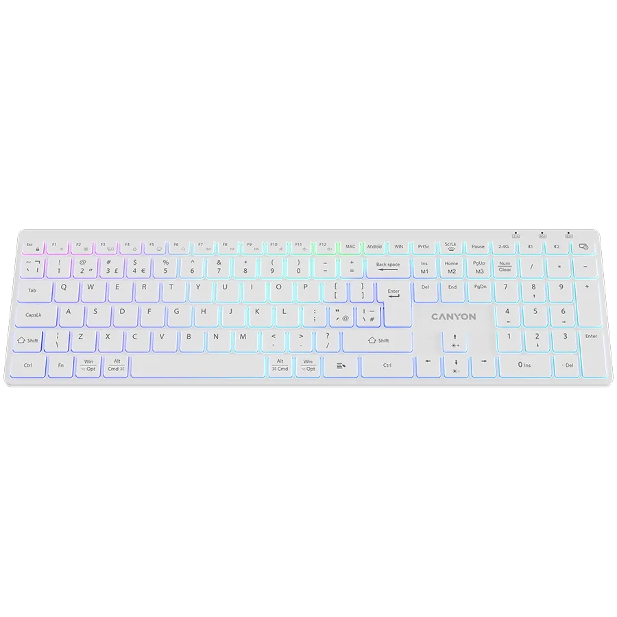 CANYON Klawiatura HKB-W11 UK/US RGB Dwa Tryby Bezprzewodowa Biała thumbnail 2