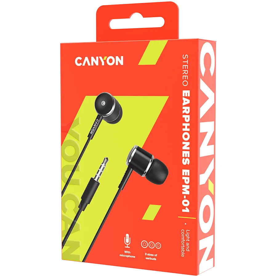 CANYON Słuchawki dokanałowe EPM-01 Mic Mini-Jack 1.2m Czarne thumbnail 3