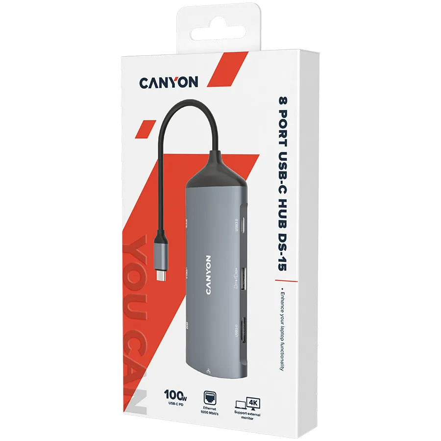 CANYON HUB DS-15 8 w 1  4k USB-C Szary thumbnail 2