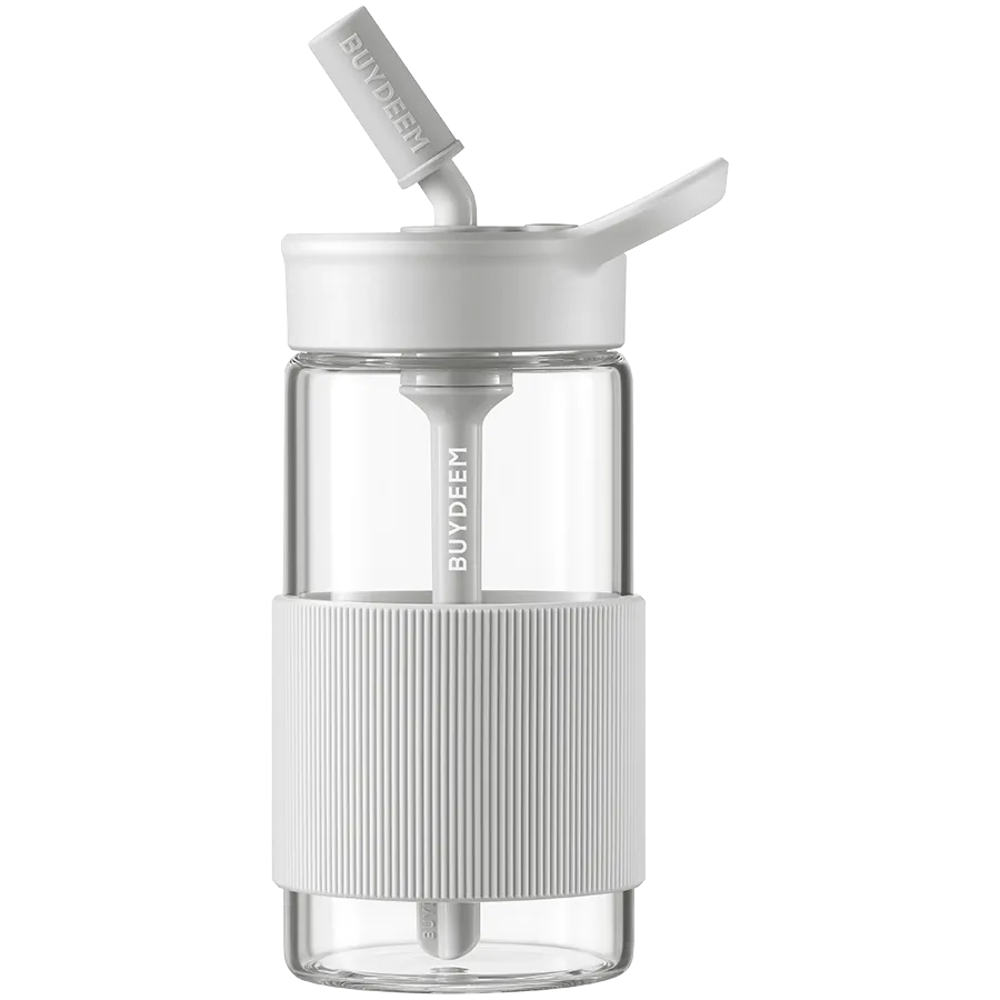 BUYDEEM Szklana butelka ze słomką 500 ml, CD1017, Oat White thumbnail 3