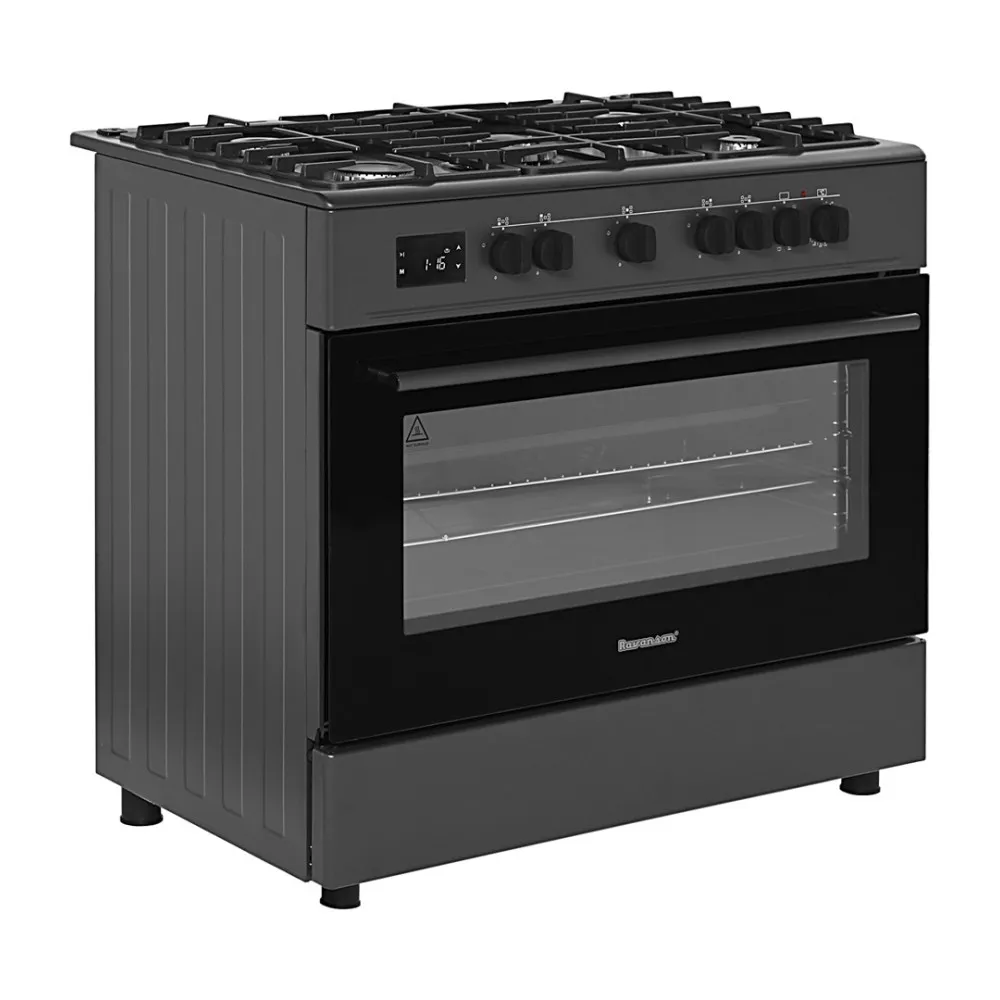 Kuchnia gazowo-elektryczna RAVANSON KWGE-K90A Cheff Modern Black | 5 palników + palnik WOK | termoobieg | rożen | czarny thumbnail 2