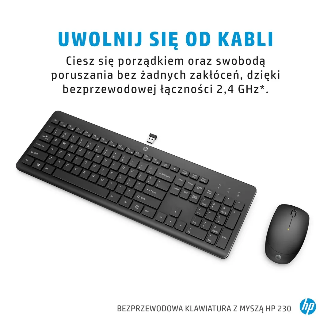 Zestaw klawiatura + mysz HP 230 Wireless Mouse and Keyboard Combo bezprzewodowe czarne 18H24AA#ABB thumbnail 3