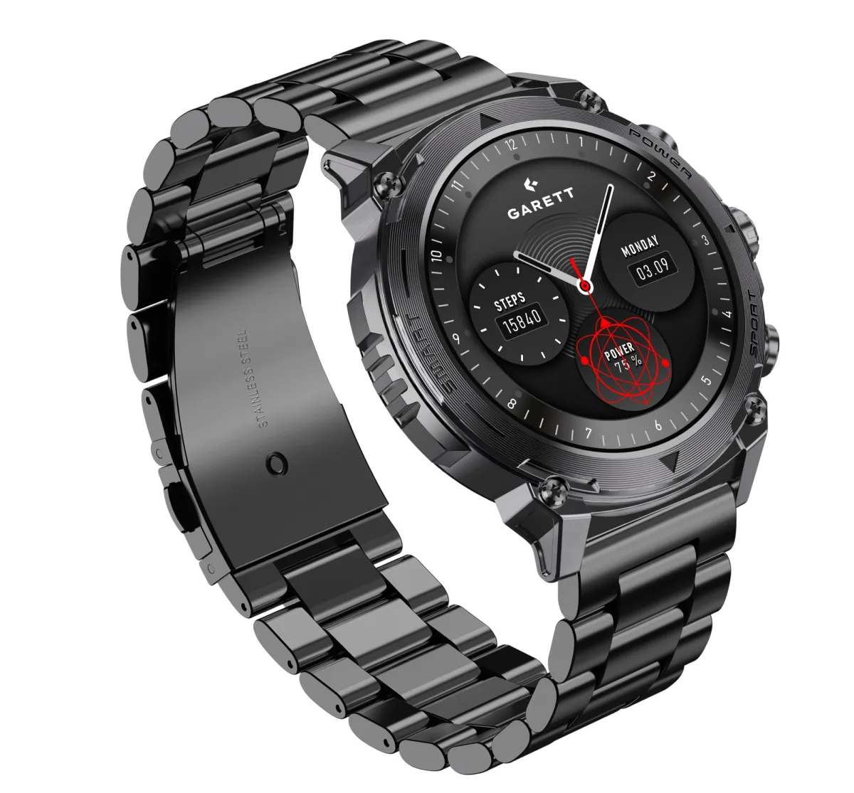 Smartwatch Garett Atom czarny stalowy thumbnail 2
