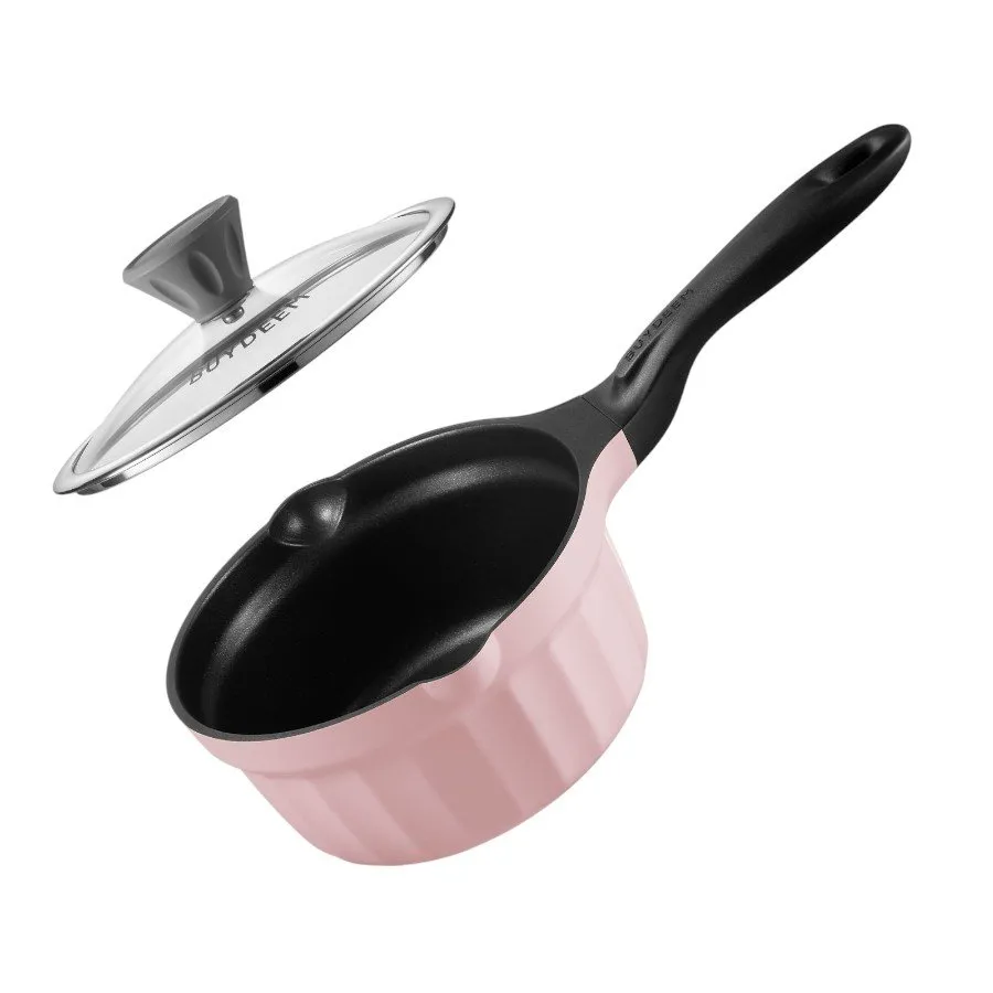 BUYDEEM Emaliowany rondel ze szklaną pokrywą 1,8L, CP141,kolor Piglet Pink thumbnail 2
