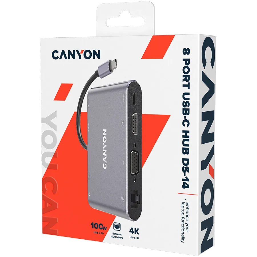 CANYON HUB DS-14 8 w 1 4k USB-C Szary thumbnail 2