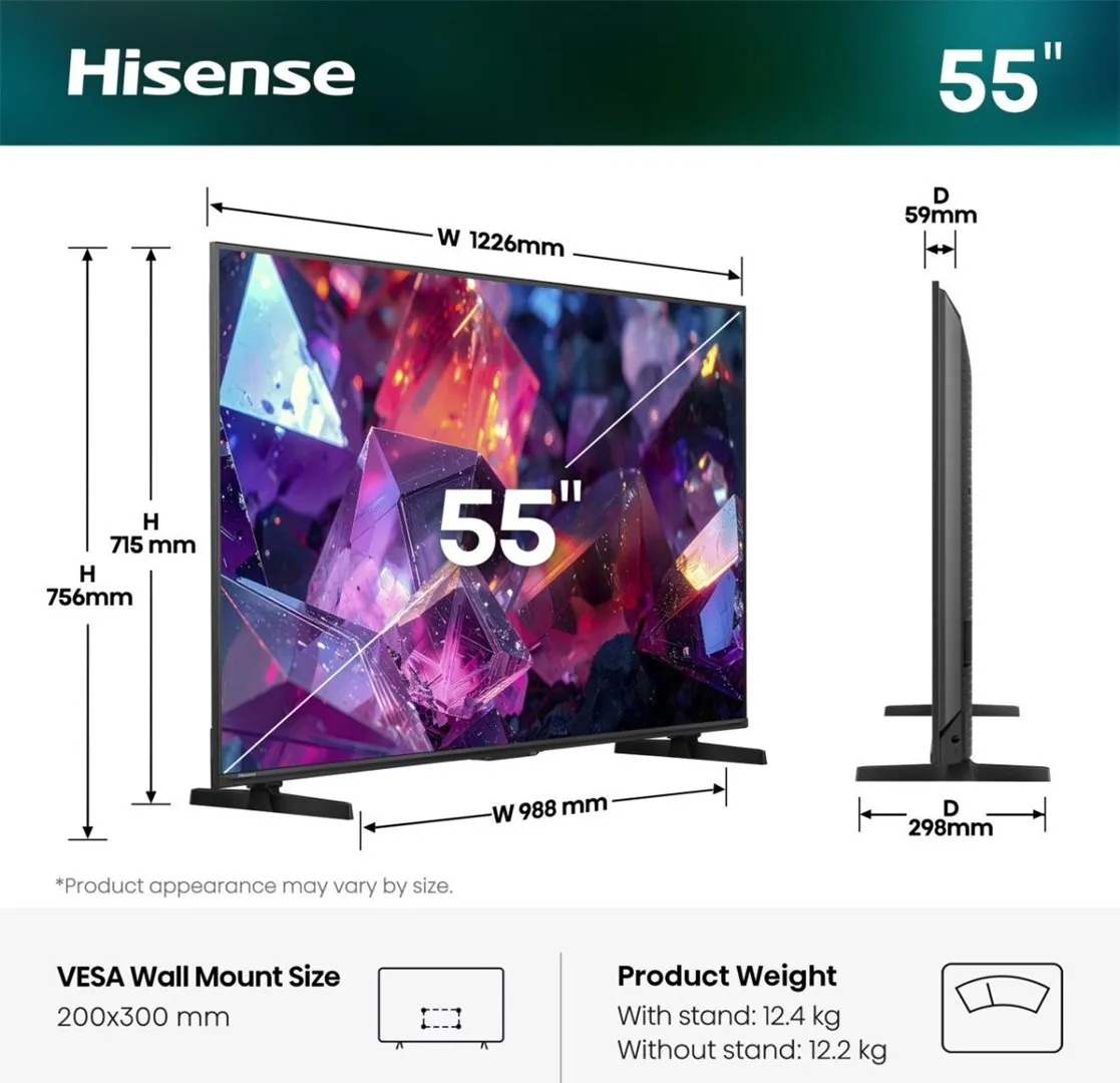 Telewizor Hisense 55E7S PRO DLED 55" 4K Ultra HD 144Hz VIDAA Dolby Atmos DVB-T2 Czarny thumbnail 2