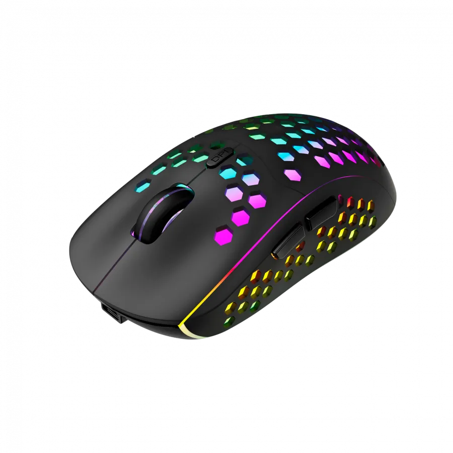 Canyon 7keys Gaming 2.4G wireless mouse, KA8 sensor, DPI up to 1600, rubber coating on panel, Huano 1million switch, 45cm PVC cable, ABS material. 400mAh battery, size: 125.8*63.7*41mm, weight: 95g, Black thumbnail 2