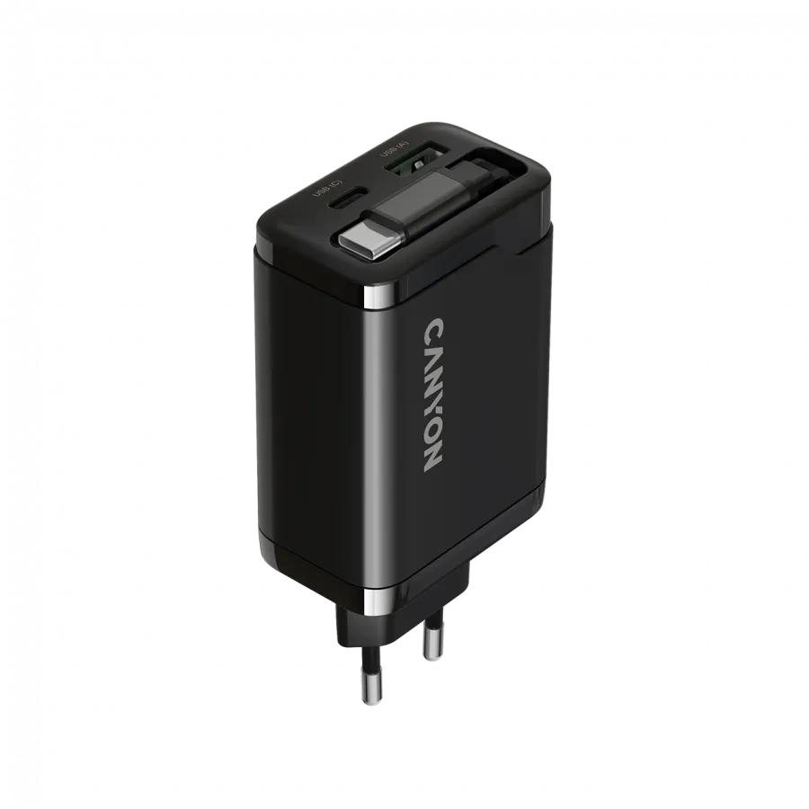 CANYON charger OnCharge 65RC Build-In Cable USB-C 65W 1xPD 1xQC EU Black thumbnail 3