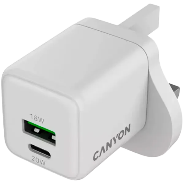 CANYON Ładowarka sieciowa CU20AC GaN 20W 1xPD 1xQC UK Biała thumbnail 2