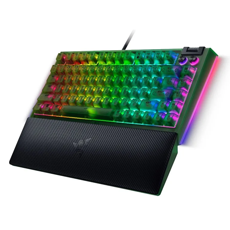 Razer BlackWidow V4 75% Phantom Green Edition, US Layout, Razer Chroma RGB, Hot-swappable Design, Detachable Type C Cable, PCB & Case sound dampening foam, Up to 8,000 Hz polling rate, Doubleshot ABS Keycaps, Magnetic Plush Leatherette thumbnail 3