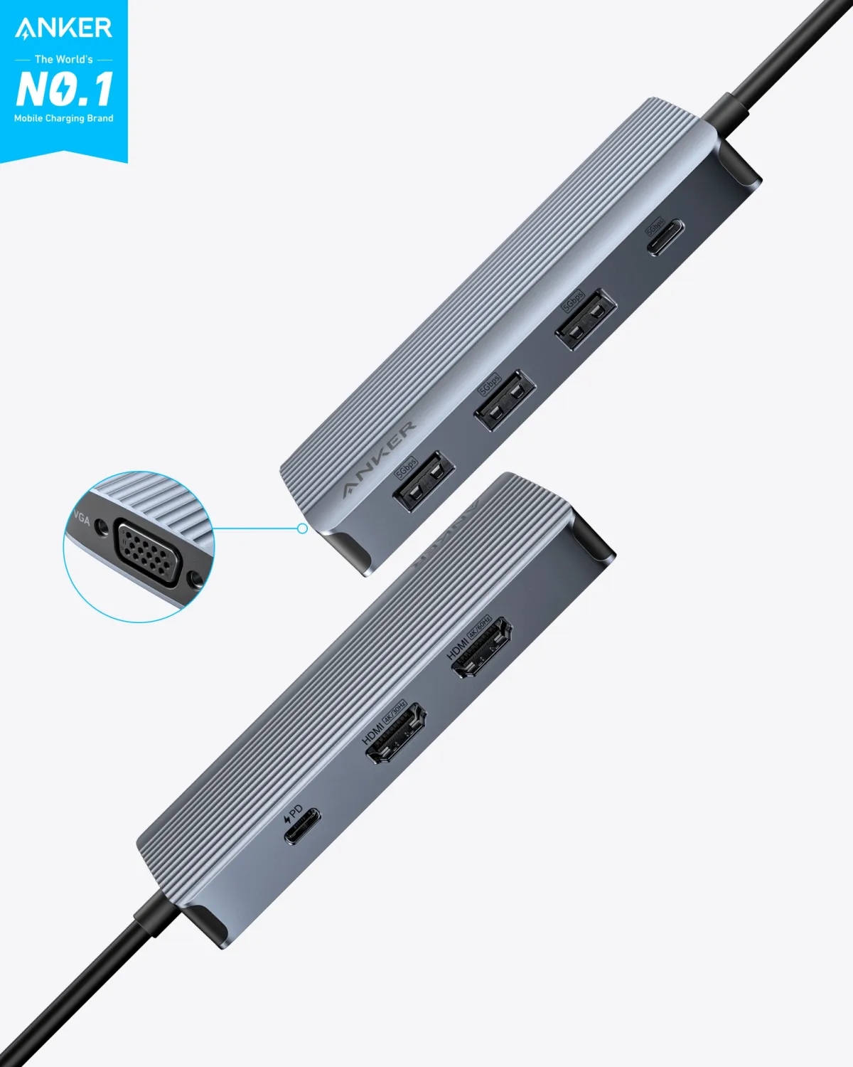 Hub USB-C 8w1 Anker stacja dokująca 3 Monitory HDMI 100W 4K USB-C USB 3.0 thumbnail 2