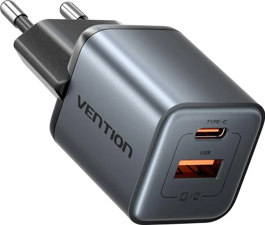 Ładowarka Vention 30W GaN 1x USB-A 1x USB-C BLACK thumbnail 2