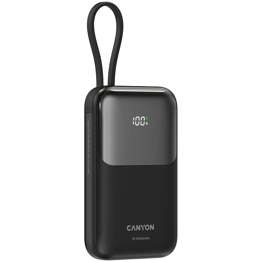 CANYON Powerbank OnPower 101 z kablem 10000 mAh PD22.5W Czarny thumbnail 3
