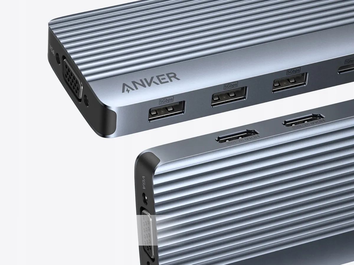 Hub Anker 8w1 1x USB-C PD-IN, 3x USB-A, 2x HDMI, 1x VGA, Pasywny, Szary thumbnail 2