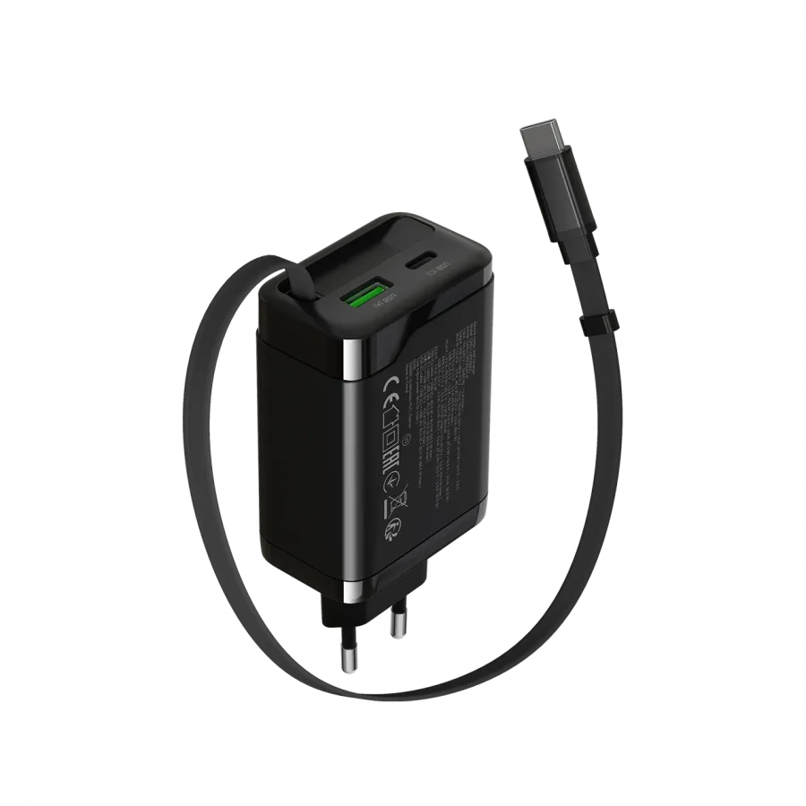 CANYON charger OnCharge 65RC Build-In Cable USB-C 65W 1xPD 1xQC EU Black thumbnail 2
